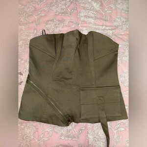 ZARA Olive Green Strapless Corset Top with Utility Pocket